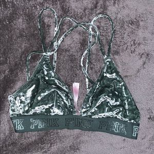 Olive green PINK velour Bralette